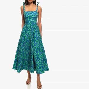 Shoshanna Blue and Green Floral Midi Dress-Size 10